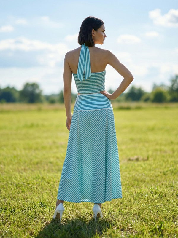 Stripe Halter Crop Top & Midi Skirt Set