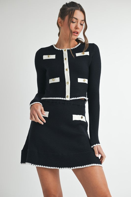 Contrast Button Knit Crop Jacket