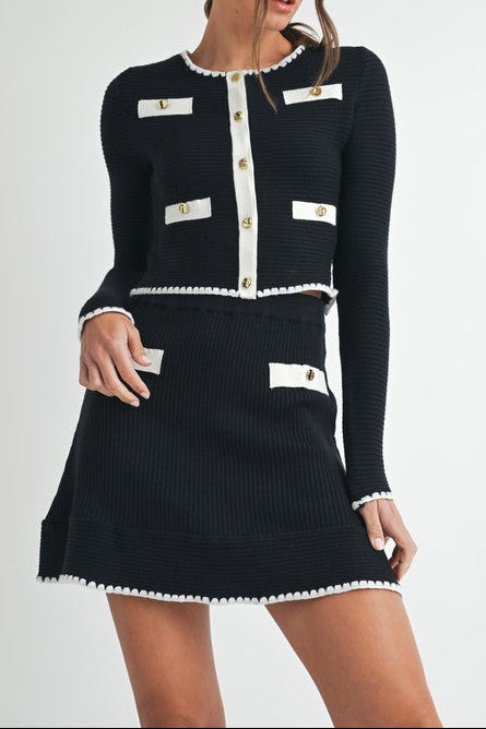 Contrast Button Knit Crop Jacket