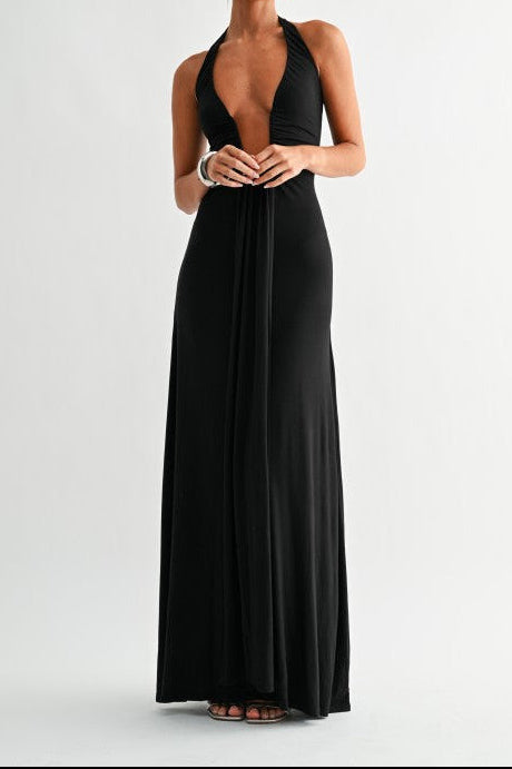 Deep Plunge Halter Maxi Dress