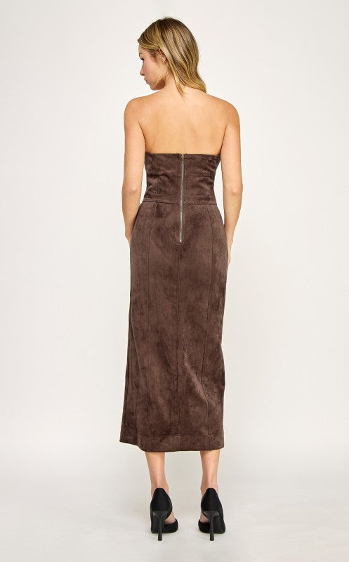 Suede Tube Top Midi Dress