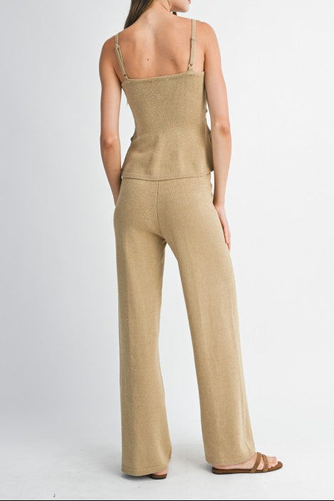 Front Cut Out Knit Top And Long Pants Set