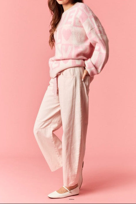 Mineral Washed Eyelet Thru Cotton Belt Barrel Light Pink Jean