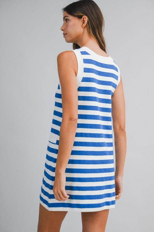Striped Sleeveless Knit Mini Dress With Pockets