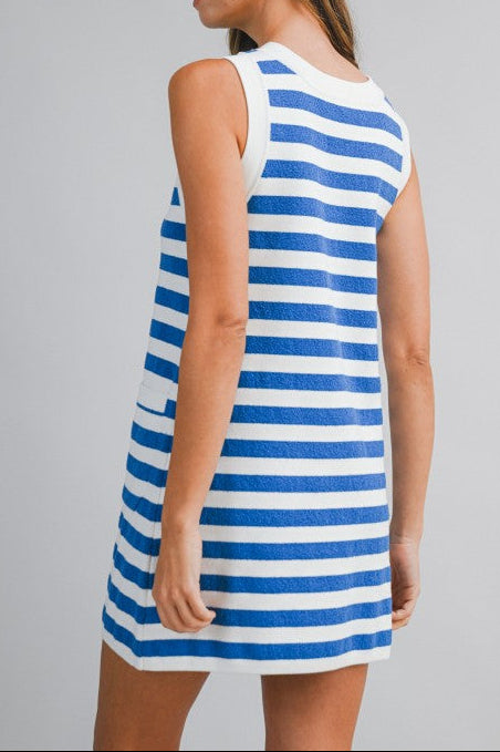Striped Sleeveless Knit Mini Dress With Pockets