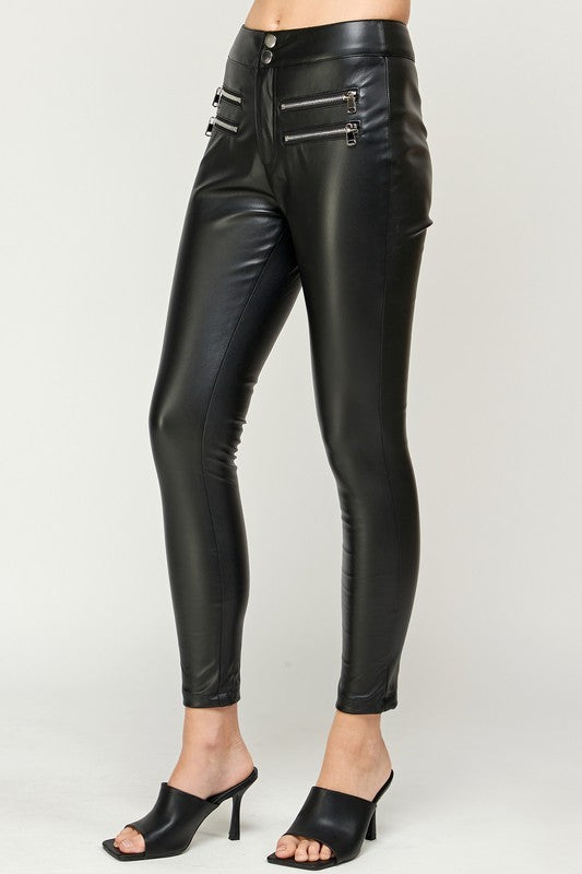 Cropped Leather Skinny Pants With Double Zipper