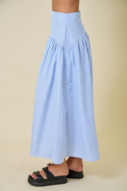 Stripe Crop Top With Adjustable Straps and Flared Maxi Skirt Set