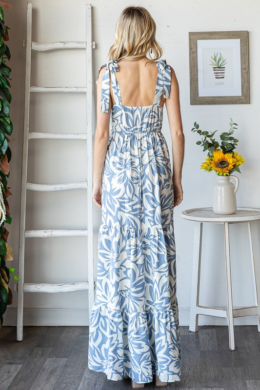 Floral Shoulder Tie Tiered Maxi Dress