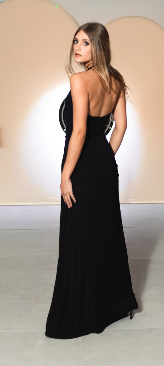 Deep Plunge Halter Maxi Dress