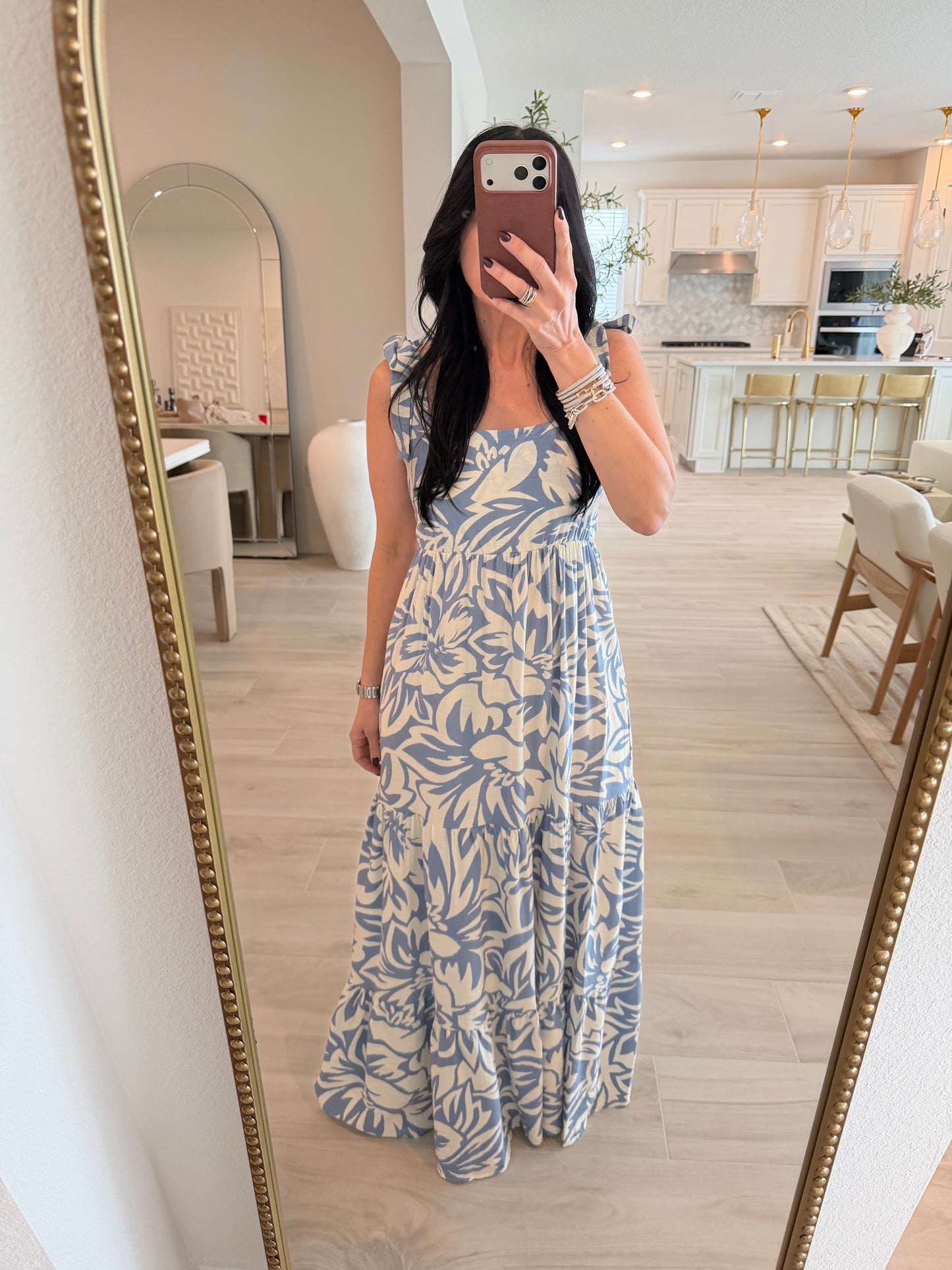Floral Shoulder Tie Tiered Maxi Dress
