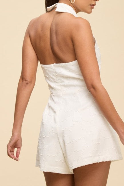 Rose Jacqurd Tie Front White Romper