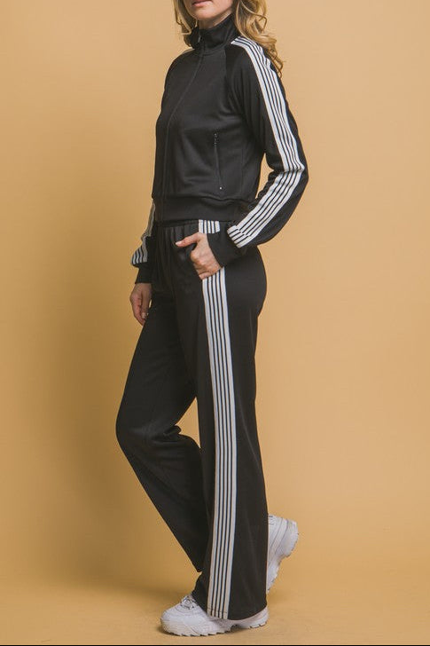 Trendy Side Stripe Jacket And Pants Set