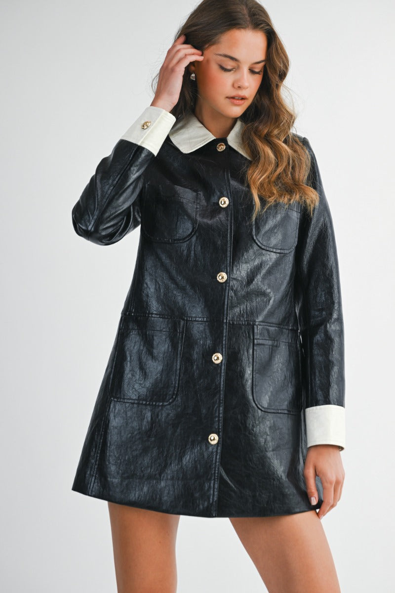 Leather Contrast Long Sleeve Jacket
