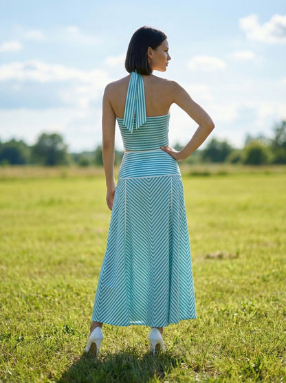 Stripe Halter Crop Top & Midi Skirt Set
