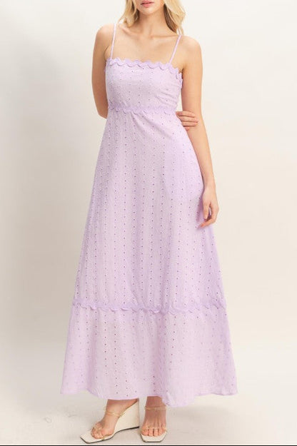 Scallop Trim Eyelet Maxi Dress