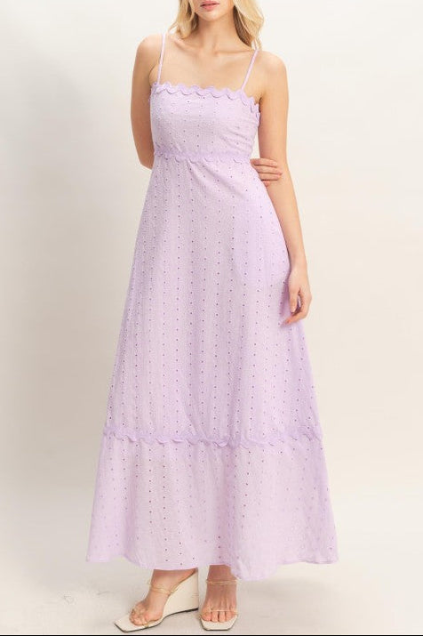 Scallop Trim Eyelet Maxi Dress