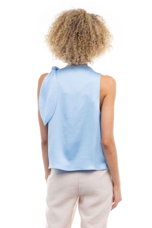 Sleeveless Blouse With Shoulder Tie Detail Celestial Blue
