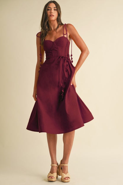 Linen Midi Dress With Corset Bodice