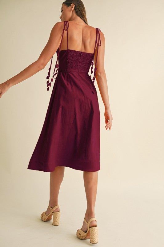 Linen Midi Dress With Corset Bodice