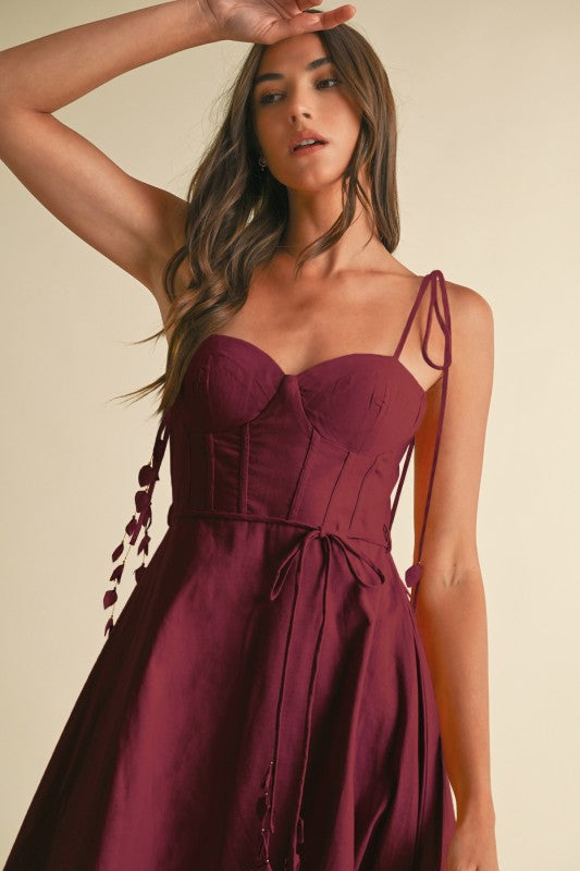 Linen Midi Dress With Corset Bodice