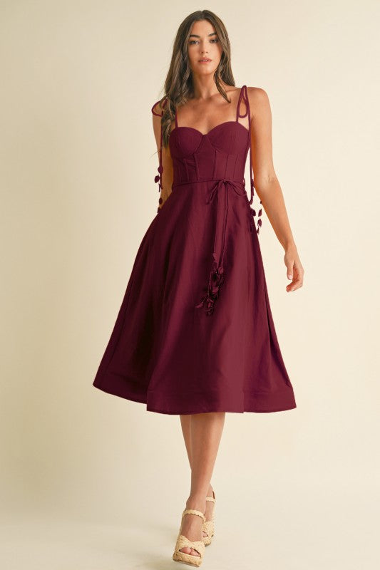 Linen Midi Dress With Corset Bodice