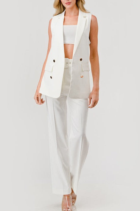 Solid Notch Lapel Button Open Front Lined Vest