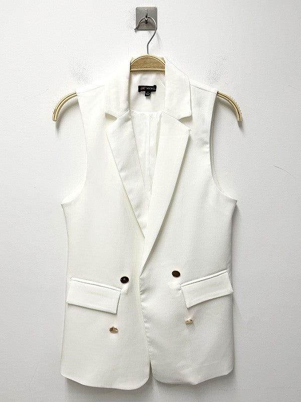 Solid Notch Lapel Button Open Front Lined Vest