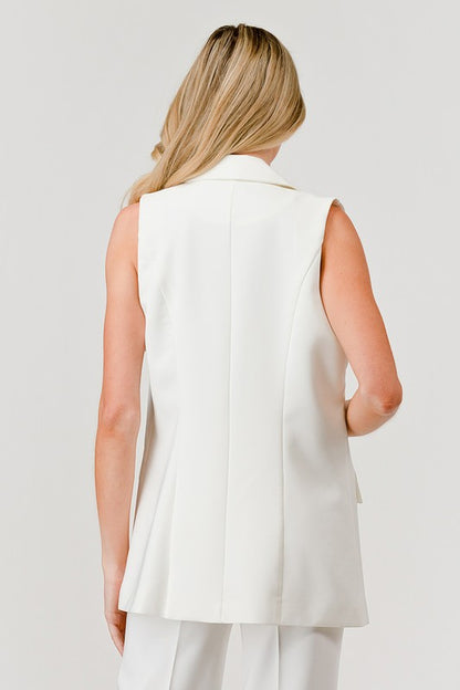 Solid Notch Lapel Button Open Front Lined Vest