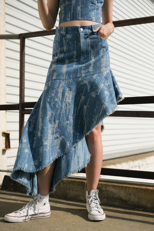 Distressed Denim Skirt
