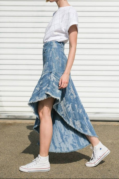Distressed Denim Skirt