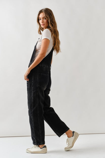 Slouchy Relax Fit Denim Overall Black Wash