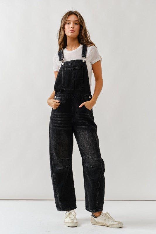 Slouchy Relax Fit Denim Overall Black Wash