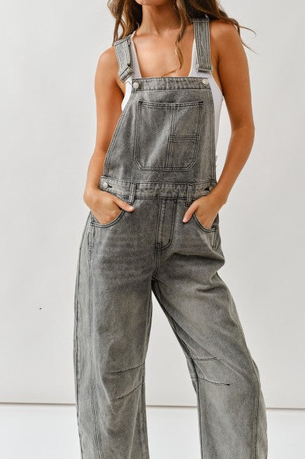 Slouchy Relax Fit Denim Overall Grey