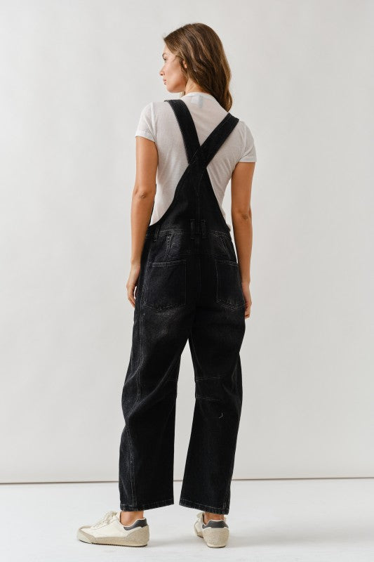 Slouchy Relax Fit Denim Overall Black Wash