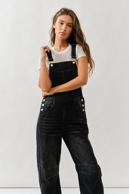 Slouchy Relax Fit Denim Overall Black Wash