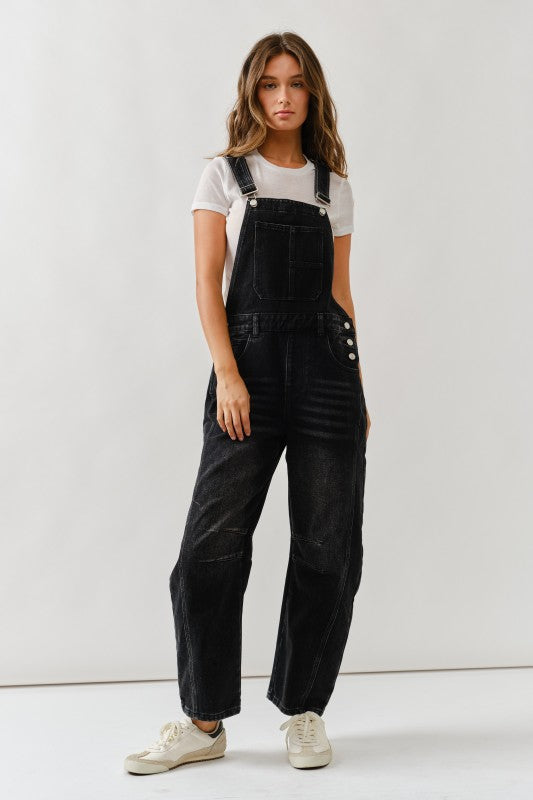 Slouchy Relax Fit Denim Overall Black Wash