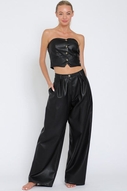 Tube Faux Leather Top & Faux Leather Pants Set