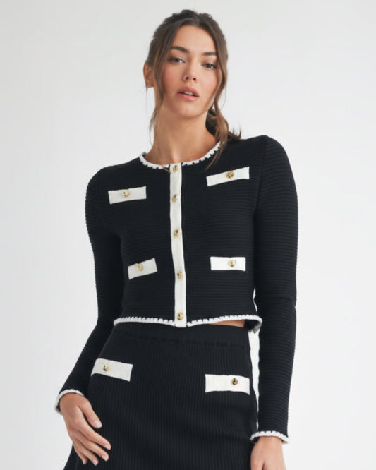 Contrast Button Knit Crop Jacket