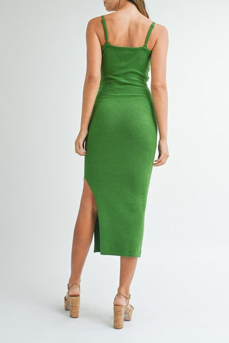 Knit Bodycon Front Cut Out Knit Midi Dress
