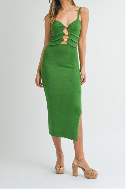 Knit Bodycon Front Cut Out Knit Midi Dress