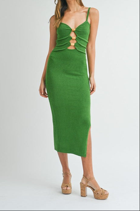 Knit Bodycon Front Cut Out Knit Midi Dress