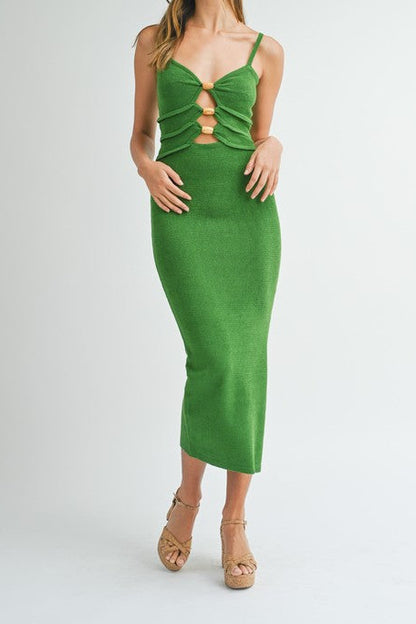 Knit Bodycon Front Cut Out Knit Midi Dress