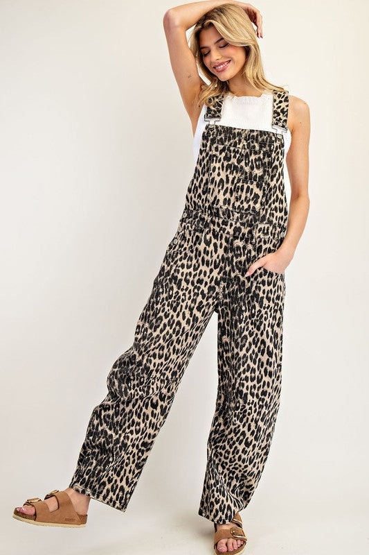 Leopard Printed Barrel Leg Jumpsuit