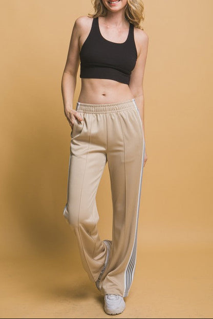 Trendy Side Stripe Beige Jacket and Pants Set