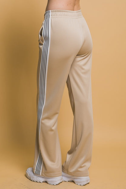Trendy Side Stripe Beige Jacket and Pants Set
