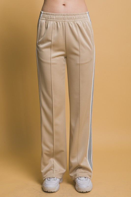 Trendy Side Stripe Beige Jacket and Pants Set