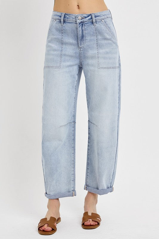 Slouchy Barrel Relaxed Patch Pocket Jeans