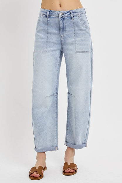 Slouchy Barrel Relaxed Patch Pocket Jeans