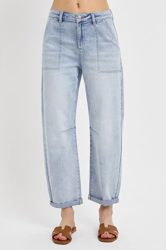 Slouchy Barrel Relaxed Patch Pocket Jeans