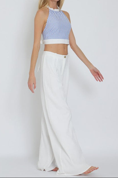 Halter Backless Top & High Waisted Long Pants Set